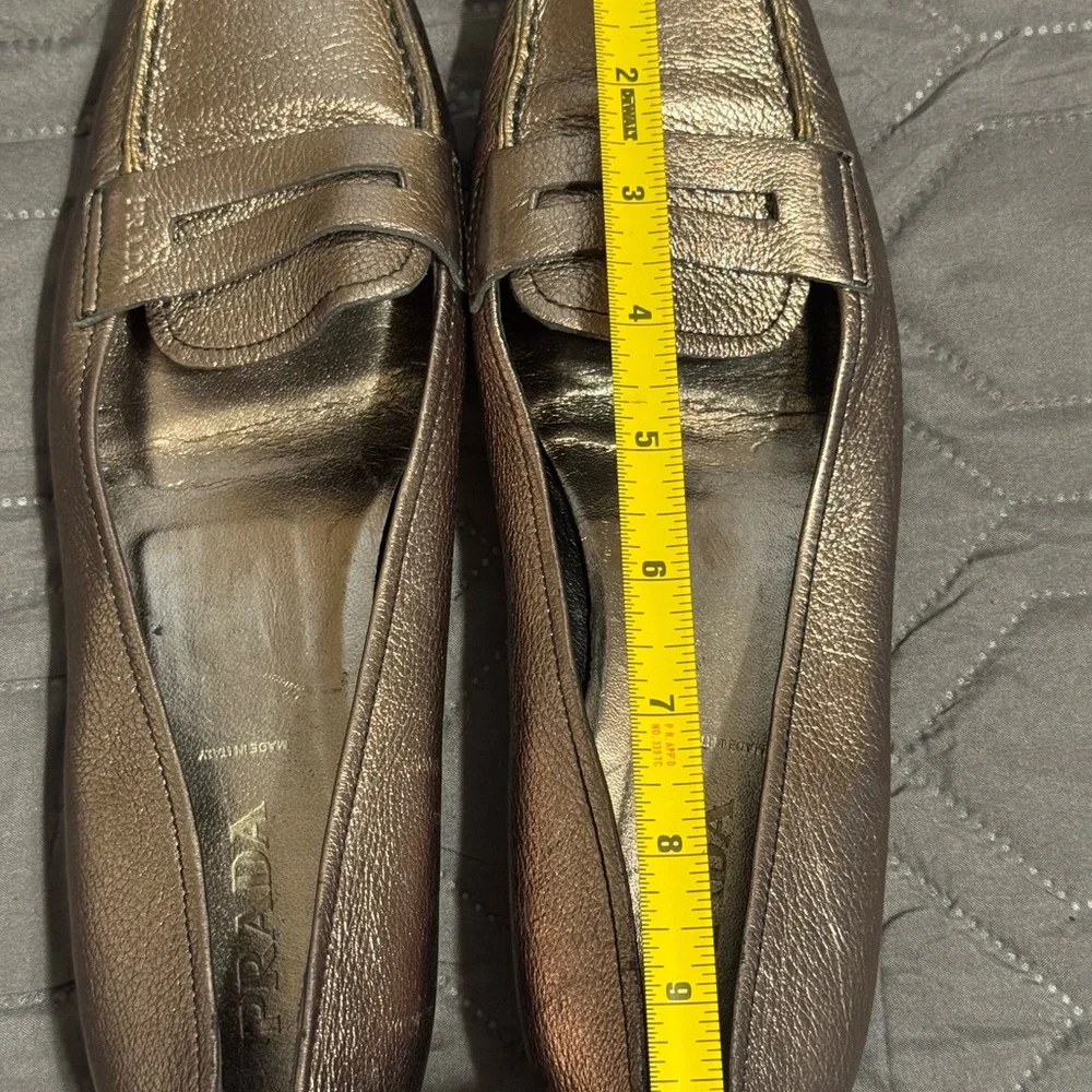 Prada Metallic Gold Pebbled Leather Penny Loafers - Picture 6 of 6